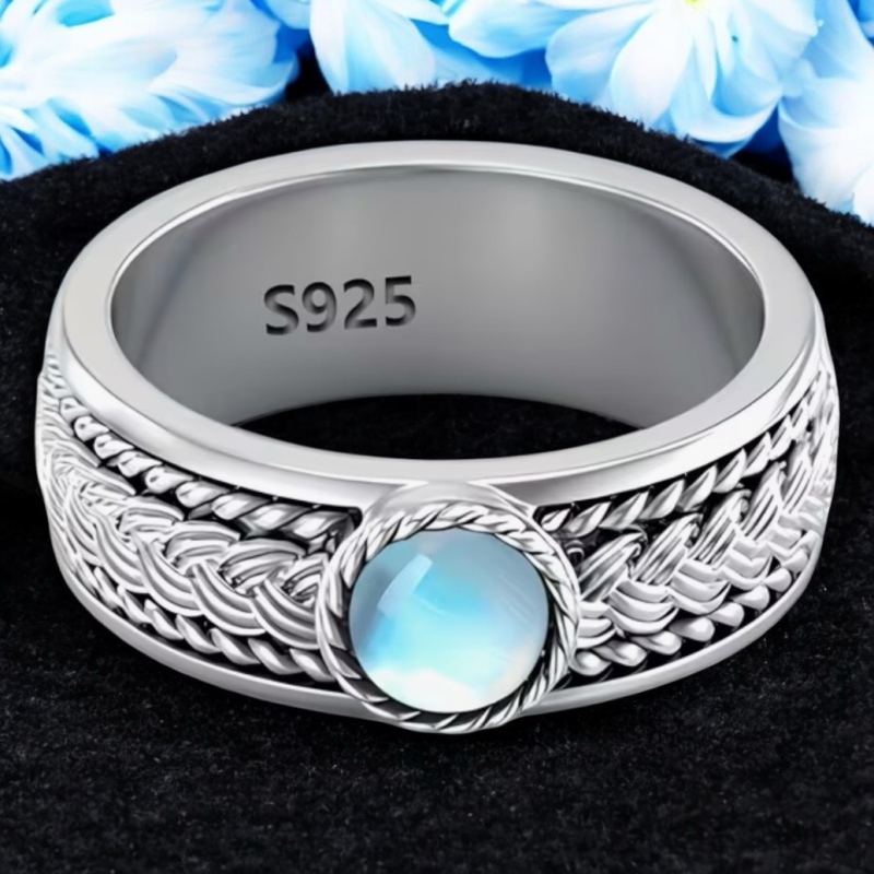S925 Silver Moonstone style Colour Changing Celtic Knot Ring Unique Vintage Statement Stamped 925 9 Size 9