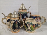 5 Vintage Steins | From Western Germany to Japan | Largest Measures 9" Tall