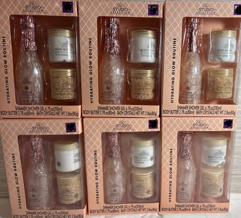 6 New Studio Selection Bath Set| Includes Shimmer Shower Gel, body butter & Crystals | Best by 04/09/2027