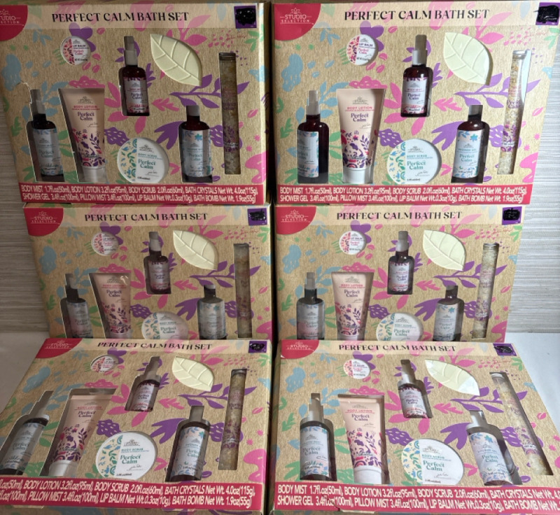 6 New Studio Selection Perfect Calm Bath Set| Includes Body Mist, Lotion and more| Date of Expiry : 04/09/2027| Retail Price is Over 50 Cad