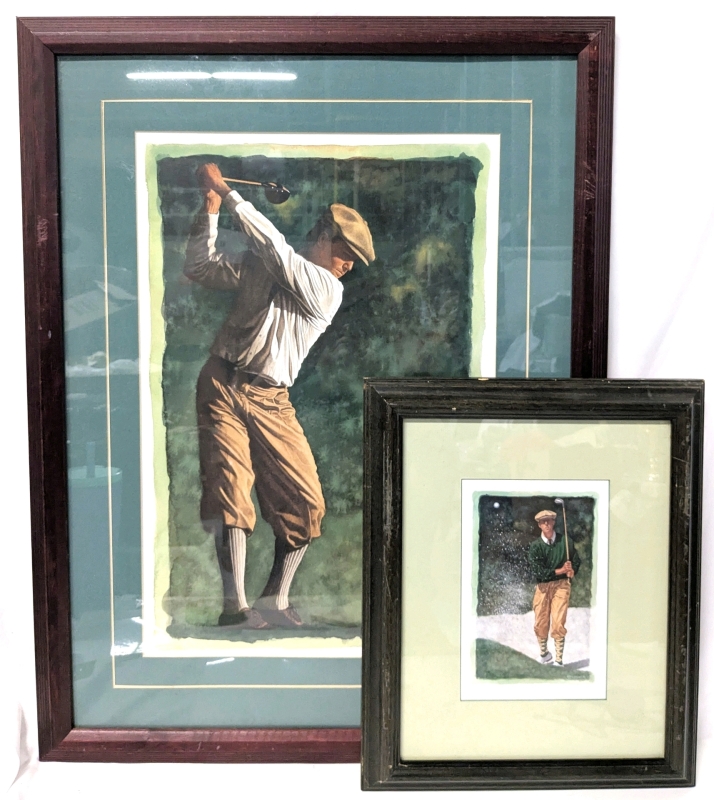 2 Vintage Framed GLEN GREEN Prints Incl "Sand Wedge" - 13.5" &times; 16.5" & 23.5" &times;30.75"