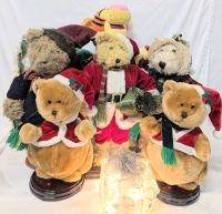 [As-Is] Vintage to Modern Large Christmas Figures: 22" Animatronic TIGGER, 16.5" Standing Santas &times;2 & Teddy Bears on Stands &times;2, 14" Animatronic Bears in Santa Suits &times;2, Light Up Glass Block "Present"