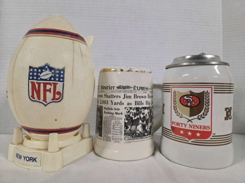 3 Vintage Football Mugs | Tallest Measures 9"