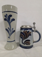 Vintage Beer Glass & Beer Stein | Glass Measures 9", Stein Measures 5"