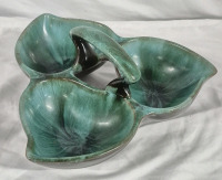 Blue Mountain Pottery Style Triple Sectioned Serving Dish with Handle - 10" wide and 4" tall