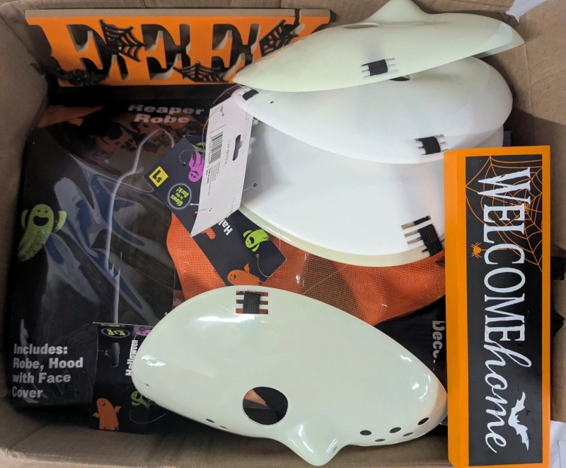50+ New Halloween Decor, Supplies & More! Box Measures 13" by 16" by 17".