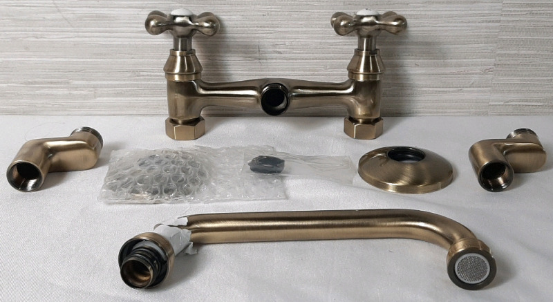 New Kingston Brass Wall Mount Kitchen Faucet | Includes All Installation Pieces & Instruction Manuals | Handle Piece is 7" Wide, 4&frac12;" Tall, Faucet Part is 8" Long