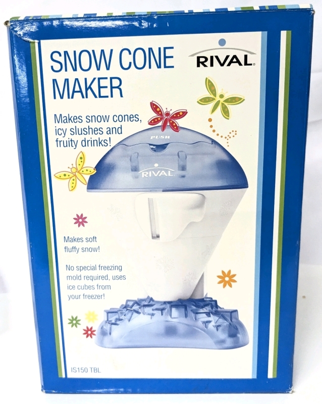As-New in Box RIVAL Snow Cone Maker - IS150TBL - Uses Regular Ice Cubes From Your Freezer! - Approx 9.75" Tall