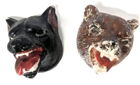 2 Really Cool Vintage Chalk Ware Wall-Mounted Animal Heads (Bear Signed) - Up to 3.25" Long