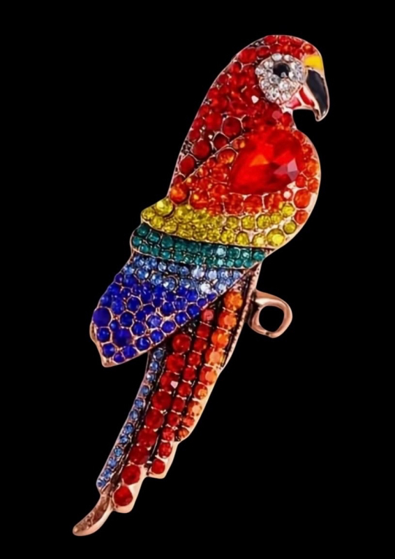Vintage-Inspired Red Parrot Brooch Pin Exquisite Colourful Gemstone Detailing Approximately 3.5 x 1.10 inch