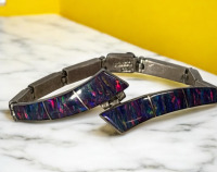 Mexico 950 Sterling Black Opal Inlay Bracelet Box Clasp 6.5 Inches