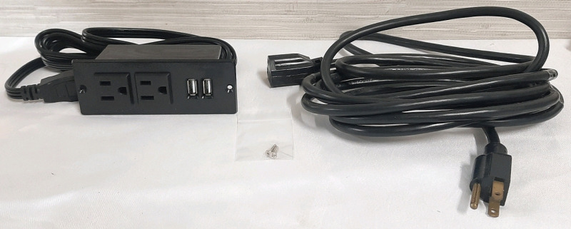New Mountable Power Outlet w/ 2 USB Ports (Screws Included) & 10ft Power Extension Cable | Cables Have Not Been Tested for Functionality, Sold As Is