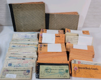 Vintage 1920s-1950s Canceled Bank Cheques w/Canadian Postage Stamps .