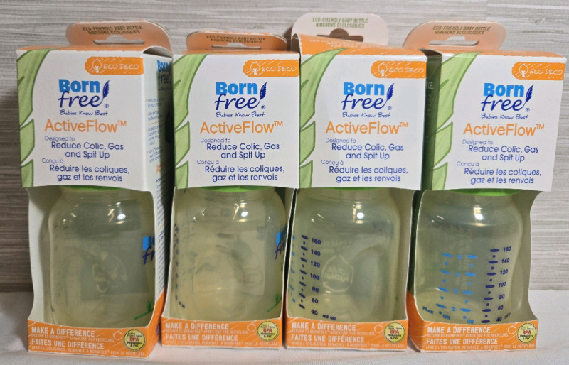 4 New | Born Free Active Flow Baby Bottles 160ml Each
