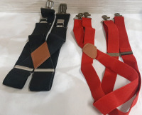 2 New Men's Suspenders | One Black with Brace Hooks, One Red with Swivel Hooks