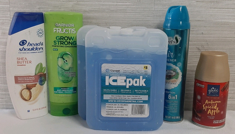 New Air Fresheners & Shampoos | 2 Cryopak Icepaks, Head & Shoulders Shea Butter Shampoo (370ml), Garnier Fructis Grow Strong Fortifying Conditioner (354ml), Great Scents 6in1 Air Freshener (283g) & Glade Autumn Spiced Apple Automatic Spray Refill (175g)