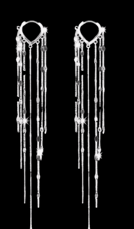 Elegant Tassel Dangle Earrings Long Sparkling Teardrop Design Approximately 3.5 Inch Shoulder Dusters