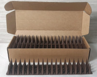 New in Box Ten Pack of Brown Defender Spikes to Dissuade Birds, Animals | Rows are 11&frac12;" Long, 2" Wide, Spikes are 1&frac12;" Tall