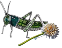 Make A Wish Beautiful Dandelion Enamel Rhinestone Brooch / Green Enamel and Rhinestone Grasshopper Brooch Sizes in description