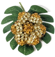 Intriguing Unusually Thick Vintage Ottoman Amber Honey Clear Rhinestone 6 Station Domed Brooch - 2" Diameter &times; 1" Thick