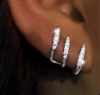 925 Sterling 2 Drop U Pierced Earrings W / Stones and Rope Texture 1.25 inch 3 Claw Stone Stud Earrings .5 inch - 4
