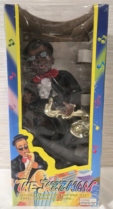 As New In Box | The Jazzman- Can Sway His Body W/ Sax Music Standing Or Squatting | 14" Tall