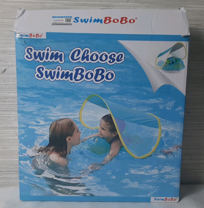 New In Box Swim Chiose Swimbobo Children's Inflatable with Removable Canopy | Package Measures 10" Tall, 9" Wide | Includes Pump for Inflatable, Packaging has Tears and Dents, Does Not Impact Pieces Inside