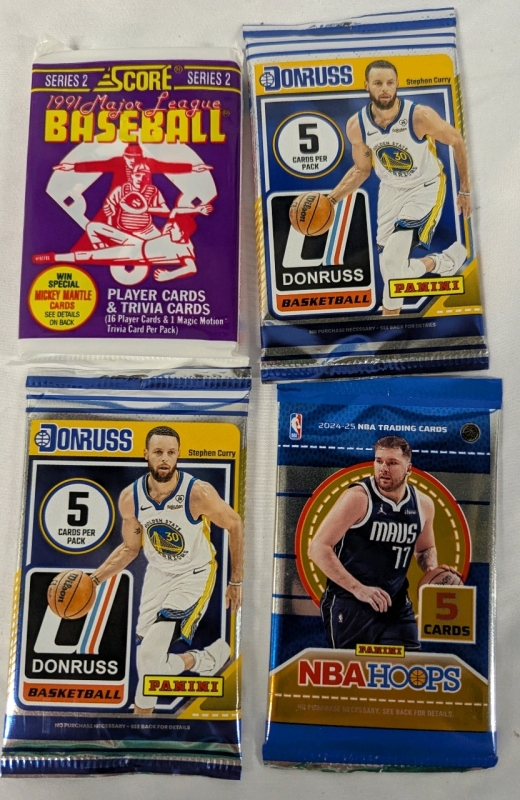 4 Vintage to New Sealed Sportscards Packs. MLB + NBA