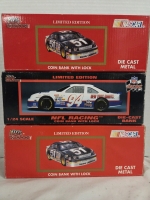 3 Vintage | 1/24 Scale Nascar Racing Champions Coin Bank w/ Lock Metal Diecasts