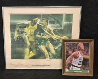 2 Framed Baseball Legends - Wilt Chamberlain & John Havlicek Print #196/1000 & Larry Bird Photo