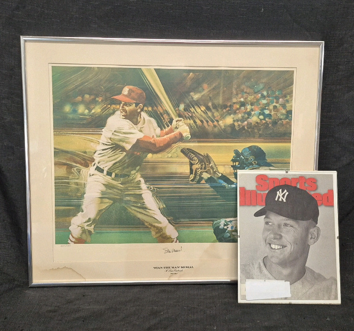 2 Framed Baseball Legends - Stan Musial Print #200/1000 & 1995 Sports Illustrated Magazine Mickey Mantle