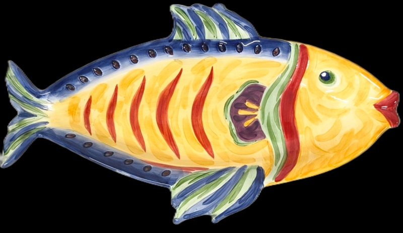 Tabletops Unlimited Handpainted Collection: UNDER THE SEA Big Colourful Oval Fish Plate / Platter - 18.5" &times; 10.5", No Chips or Cracks