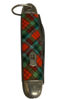 Vintage Richards Sheffield Knife Tartan Pattern Marked with Lamppost Trademark and Signed on Blade 3.5 inch Approximately 7.5 opened