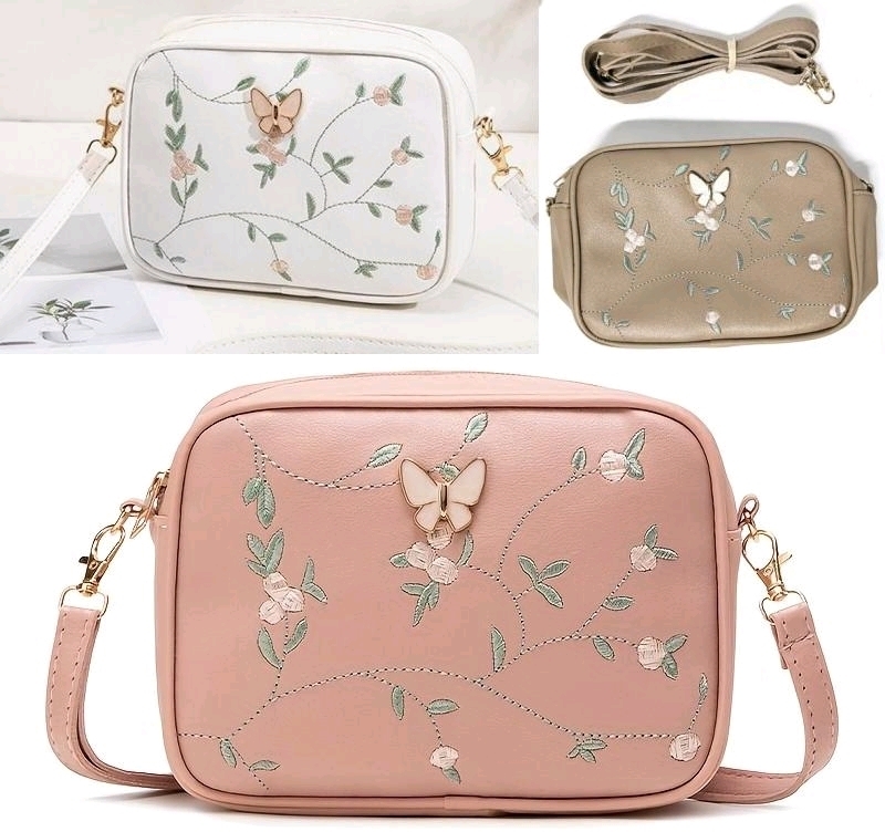 3 New Small Embroidered Floral Design Faux Leather Crossbody Purses : 7.5" &times; 2.5" &times; 5.5" (Excluding Strap)