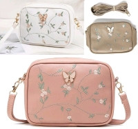 3 New Small Embroidered Floral Design Faux Leather Crossbody Purses : 7.5" &times; 2.5" &times; 5.5" (Excluding Strap)