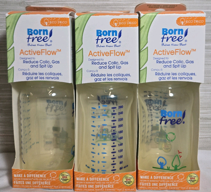 3 New | Born Free ActiveFlow 260Ml Baby Bottles