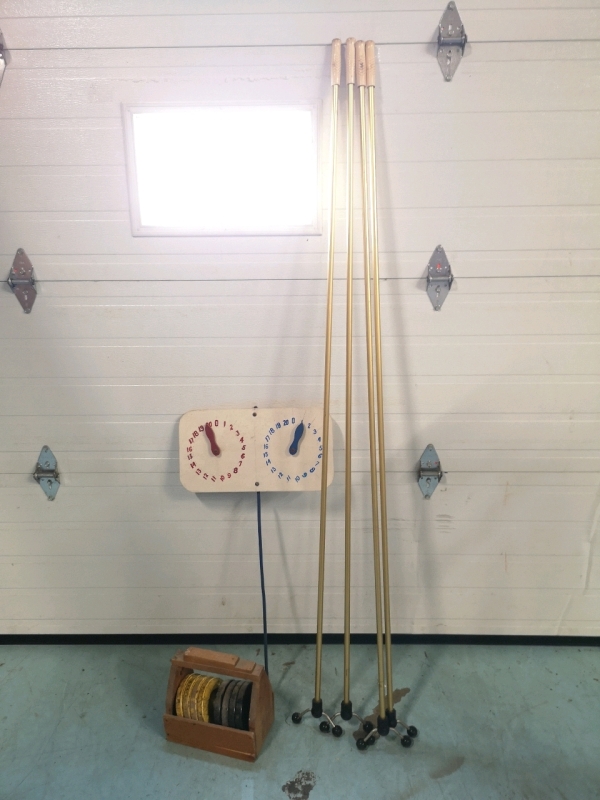 Vintage Shuffle Board Set - Discs, Shuffle Board Poles & Scoreboard