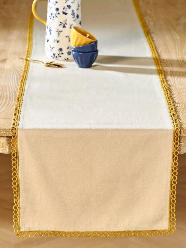 New ANTHROPOLOGIE Janna Cotton Canvas Table Runner - Natural - 16" &times; 90"