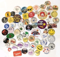 60+ Vintage Buttons Badges : Canada's Wonderland, McDonald's, Festivals, Ontario Tourism, Anti-Smoking, Anti-Drug, Music, Clubs + More