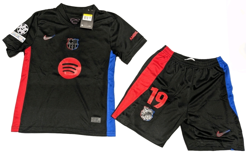New Size 26 Kids Barcelona Away #19 Lamine Yamal Soccer Jersey Top & Shorts Set
