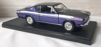 Road Signatures 1/18 Scale 1969 Plymouth Barracuda, Purple on Black | Model is 10" Long, 3" Tall | Comes With Display Case