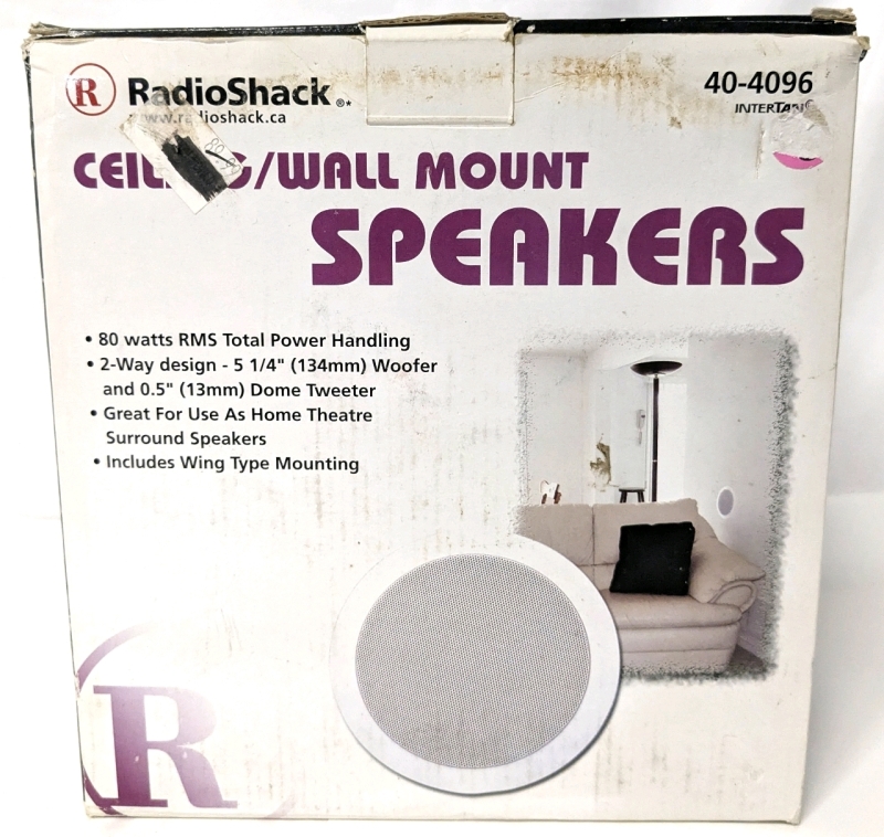 As-New in Box RADIOSHACK Ceiling/Wall Mount 80WcSpeakers - 40-4096 - 2-Way Design, 5.25" Woofer & 0.5" Dome Tweeter