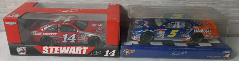 2 Winner's Circle & Pit Stop 1/24 Scale Metal Die Cast Nascar Models | Includes #14 Tony Stewarr & #5 Tony Labonte | Models Measure 7" Long, 2" Tall
