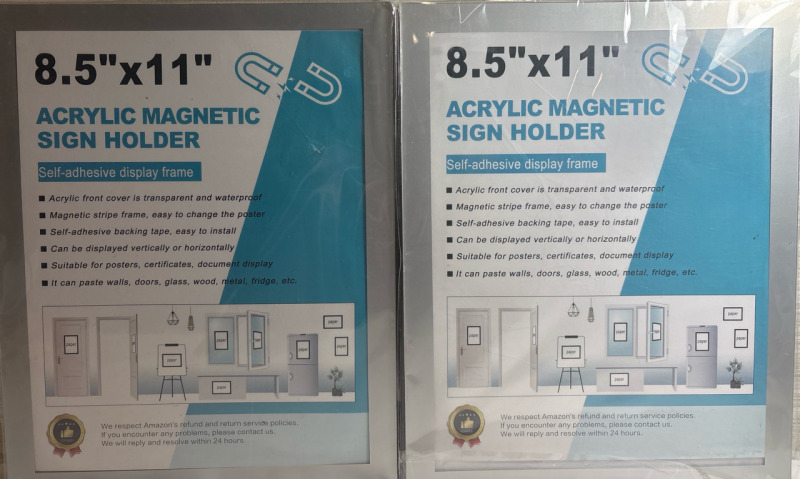 2 New 8.5"*11" Acrylic Magnetic Sign Holders