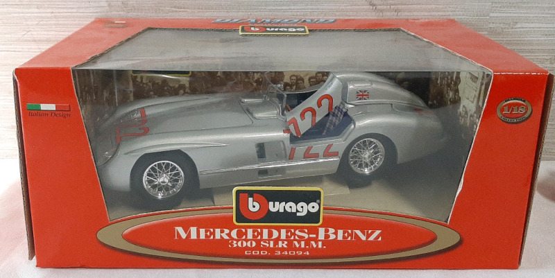 Burago Diamond Collection 1/18 Die Cast Car Model | Mercedes-Benz 300 SLR M.M | Model Measures 9" Long, 1&frac12;" Tall
