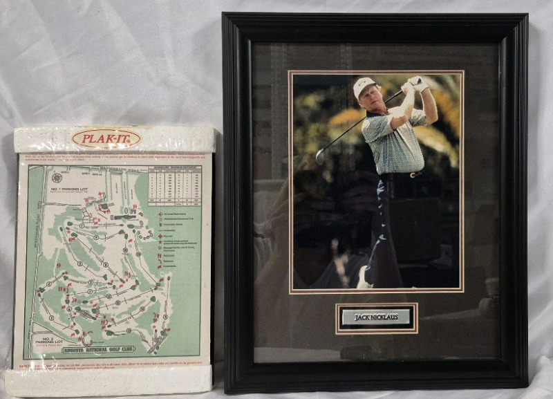 Framed Golf Legend Jack Nickaus Photo & New Plak-It Augusta National Golf Club