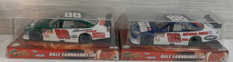 2 2008 Hasbro Winner's Circle Nascar 1/24 Scale Die Cast Model Cars | Includes 2 #88 Dale Earnhardt Jr. Cars | Models Measure Roughly 7&frac12;" Long, 2&frac12;" Tall