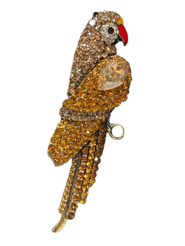 Statement Vintage-Inspired Topaz Colour Parrot Brooch Exquisite Gemstone Detailing Approximately 3.5 inches