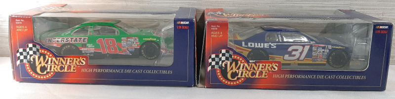 2 1999 Hasbro Winner's Circle Nascar 1/24 Scale Die Cast Model Cars | Includes #18 & #31 Cars | Models Measure Roughly 7&frac12;" Long, 2&frac12;" Tall
