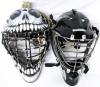 2 Vintage Hockey Goalie Helmets : Airbrushed Grinning Toothy Skull & Vaughn - No Size Listed